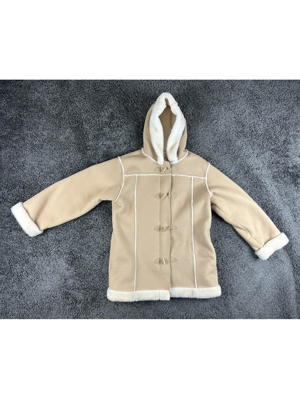 Christie Brooks Faux Shearling Duffle Coat Womens L Tan Faux Fur Hooded Jacket